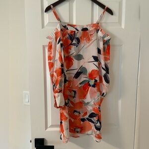 bishop + young orange floral off the shoulder long sleeved mini dress (no belt)